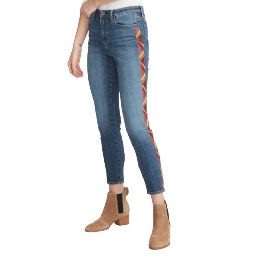 Driftwood Jackie High Rise Embroidered Jeans in Rosie Santina SZ W27 L28 EUC - Picture 1 of 7